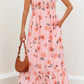 Pink Floral V-Neck Smocked Long Dress