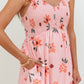 Pink Floral V-Neck Smocked Long Dress
