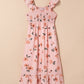 Pink Floral V-Neck Smocked Long Dress