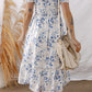 Blue Floral Smocked Tiered Dress with Puff Sleeves