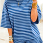Blue Stripe Striped Ribbed Cotton Two-Piece Short Set