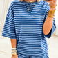 Blue Stripe Striped Ribbed Cotton Two-Piece Short Set