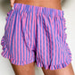 Pink/Purple Stripe Ruffle Trim Shorts