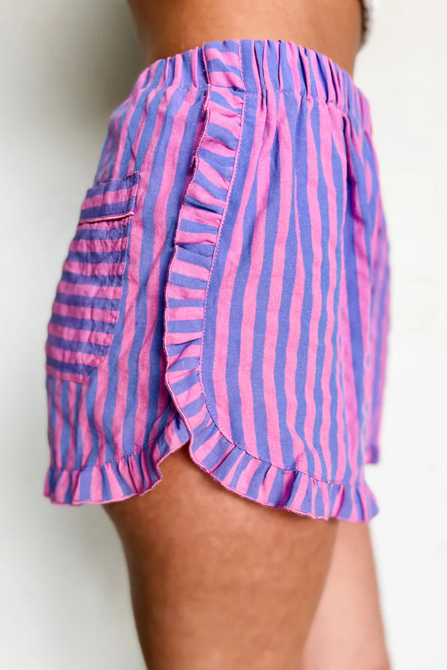 Pink/Purple Stripe Ruffle Trim Shorts
