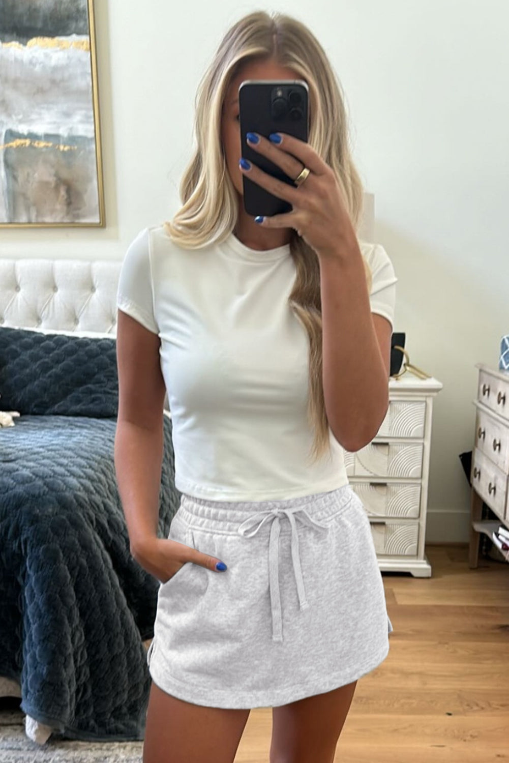 Grey French Terry Mini Skort with Pockets