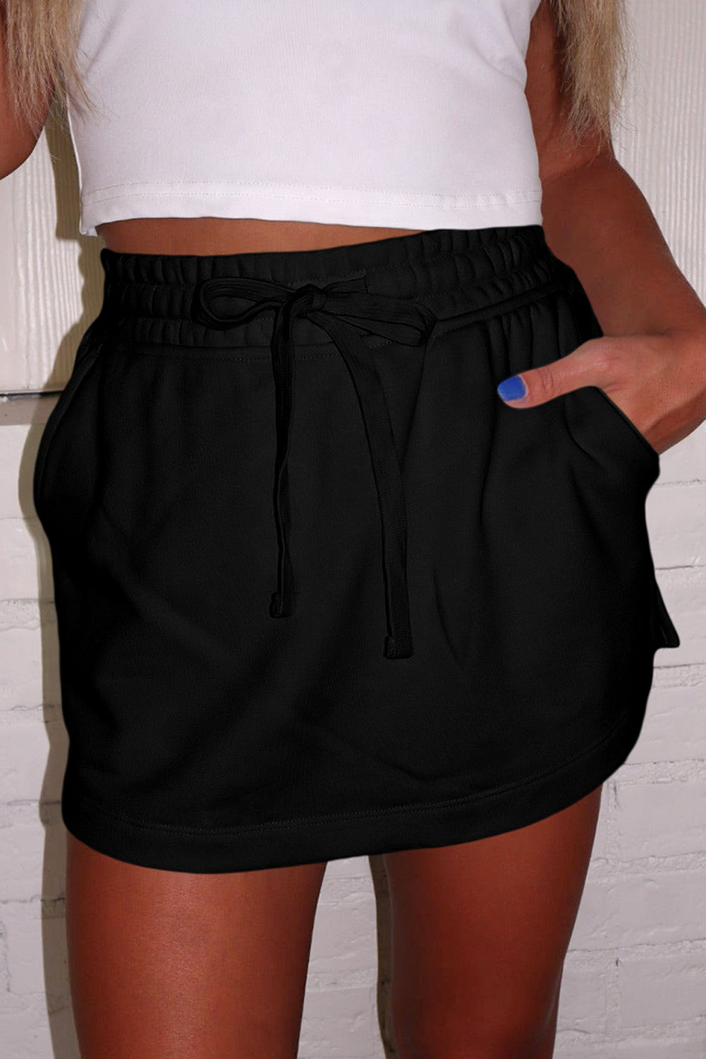 Black French Terry Mini Skort with Pockets