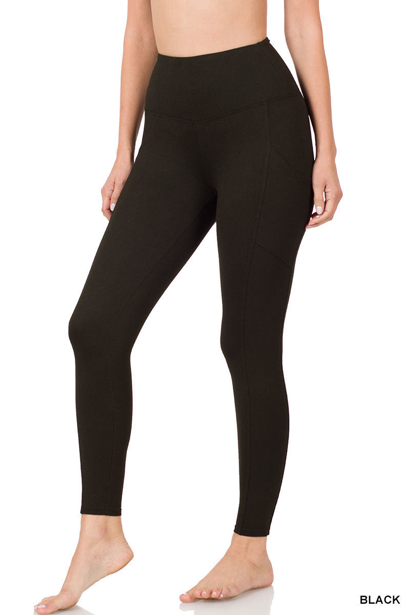 Black Brushed Microfiber Full Length Leggings with Pockets