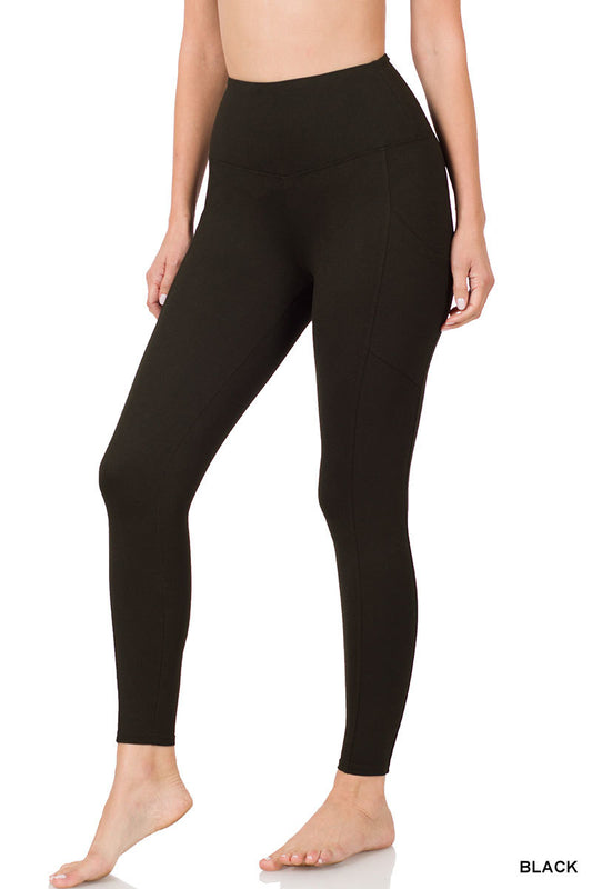 Black Brushed Microfiber Full Length Leggings with Pockets