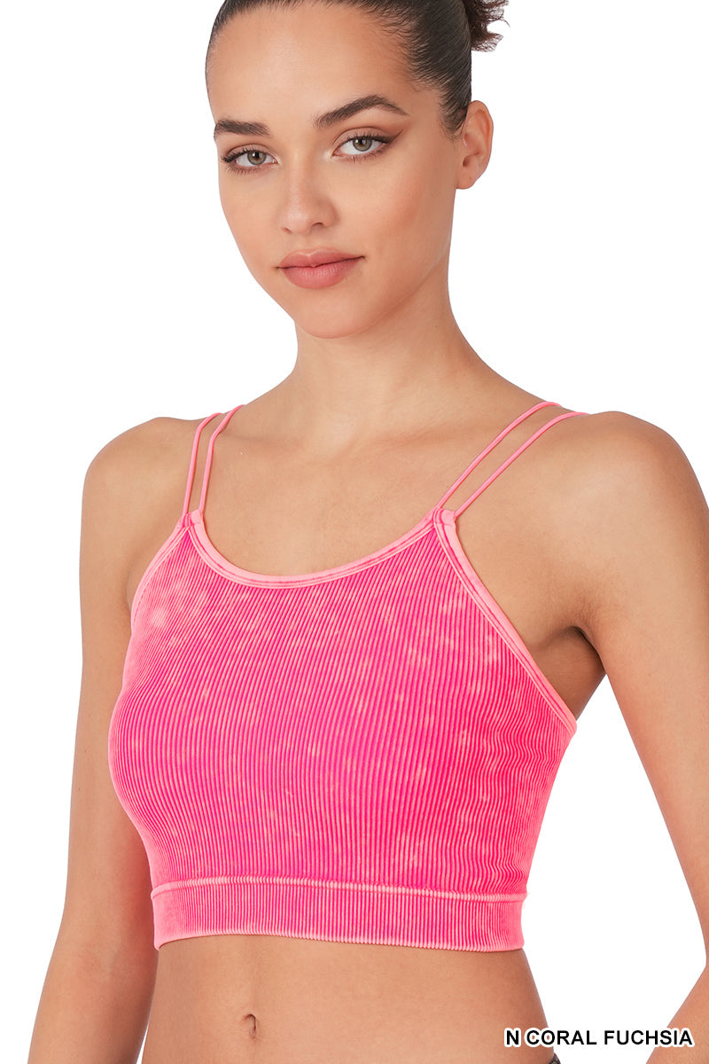 Coral Washed ribbed seamless double strap brami