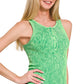 Kelly Green Washed ribbed seamless button-up tank top