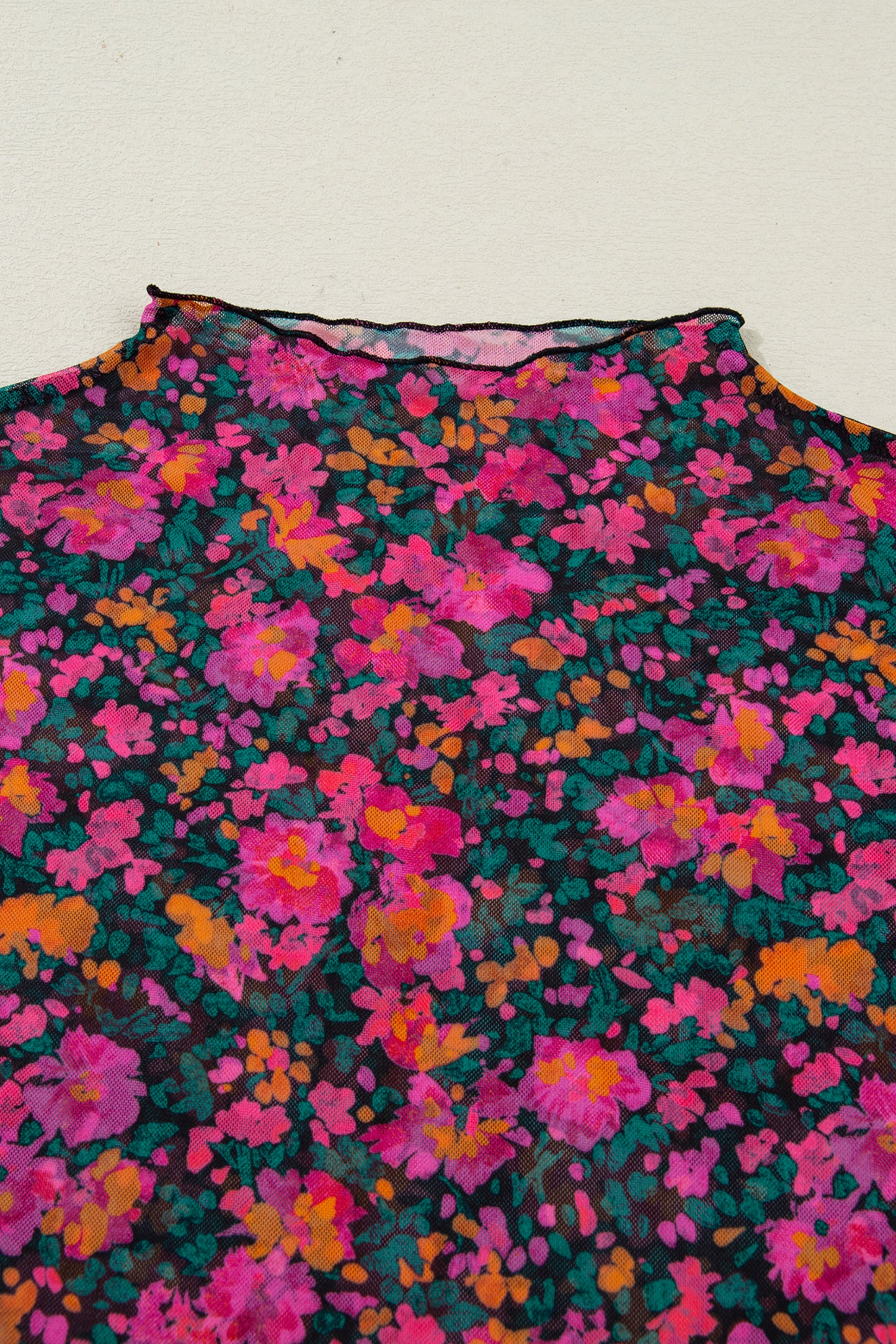 PLUS Long Sleeve Rose Floral Mesh Top