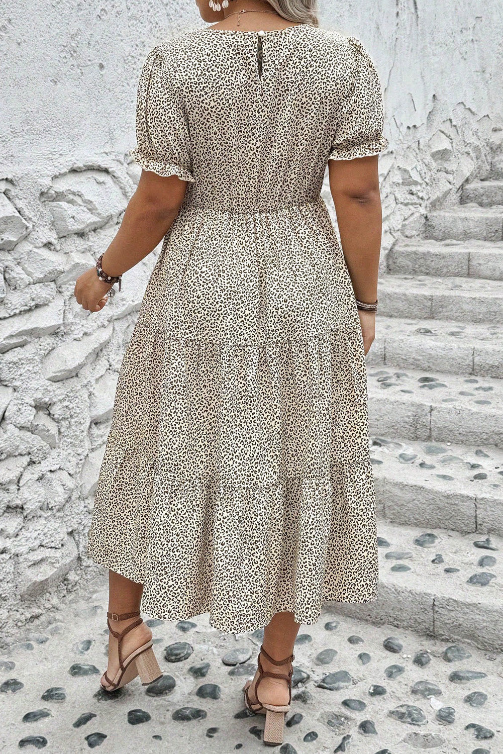 PLUS Leopard Print Short Sleeve Flared Dress