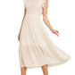 Cream Woven Smocked Ruffle Sleeve Midi Dress