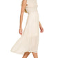 Cream Woven Smocked Ruffle Sleeve Midi Dress