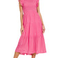 Fuchsia Woven Smocked Ruffle Sleeve Midi Dress