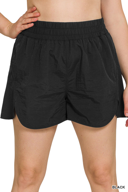 PLUS Black Wide Band Windbreaker Running Shorts