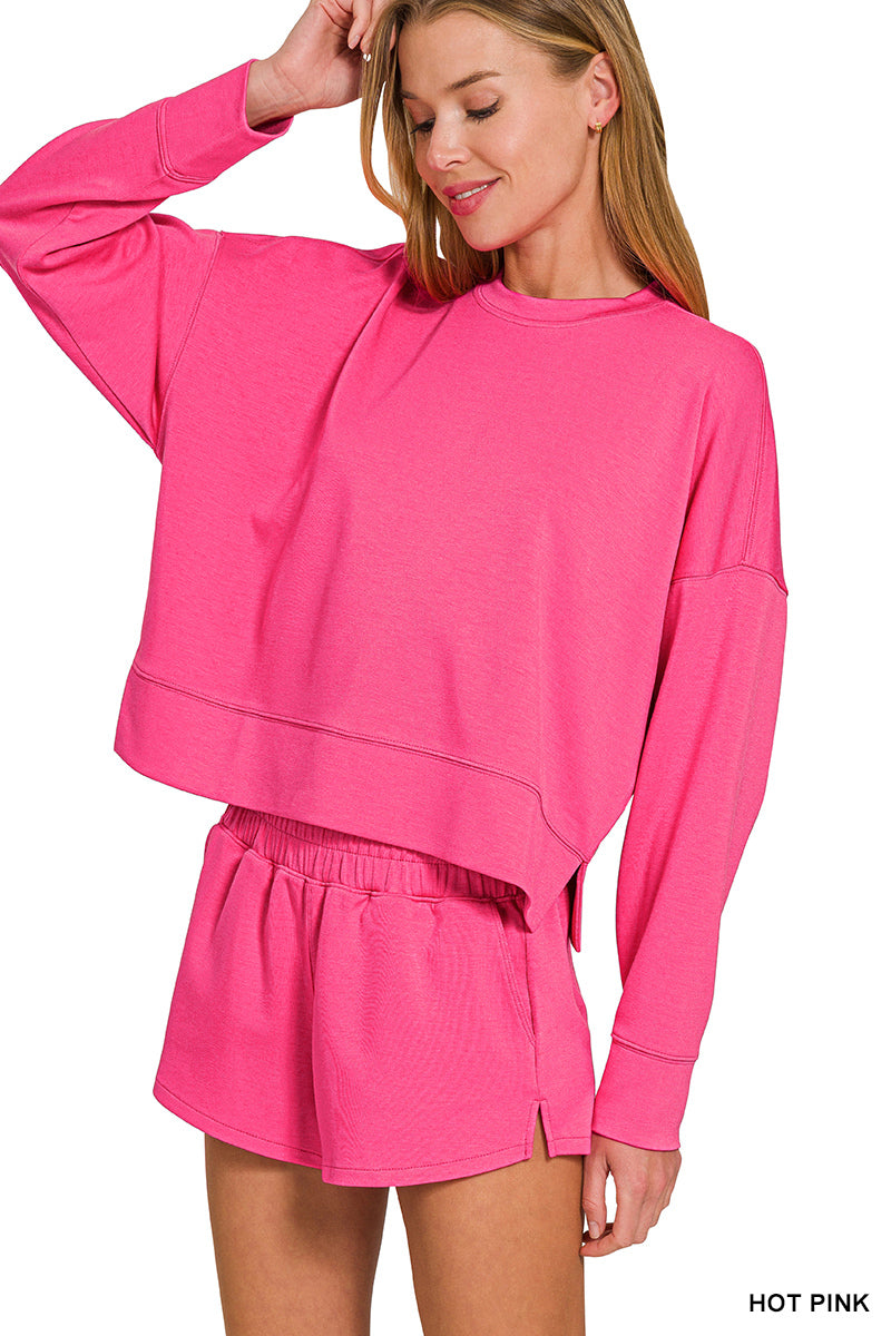 Hot Pink Scuba Sweatshirt & Shorts Set