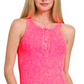 Bright Pink Washed ribbed seamless button-up tank top