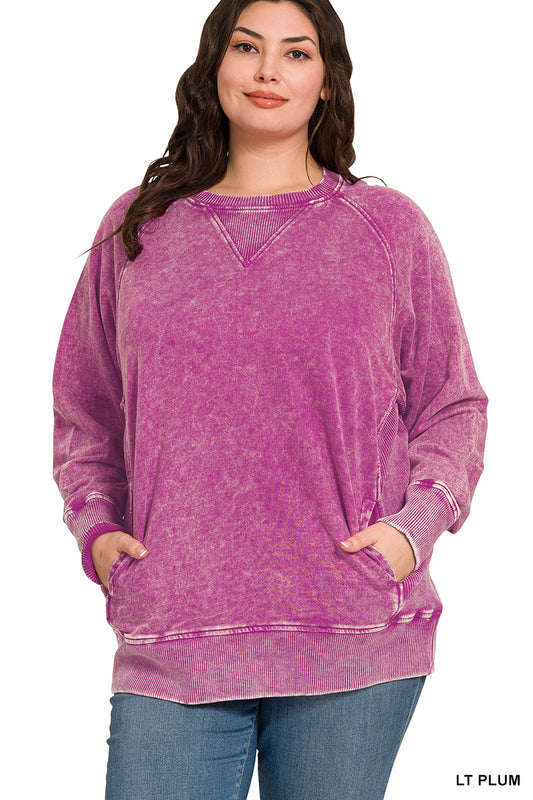 Plus Plum Halo Washed Pullover Sweatshirt