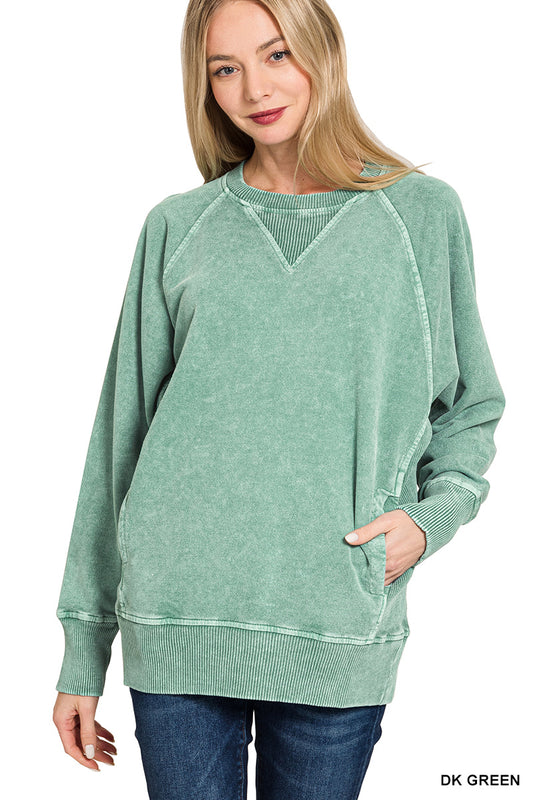 Green Halo Washed Pullover Sweatshirt