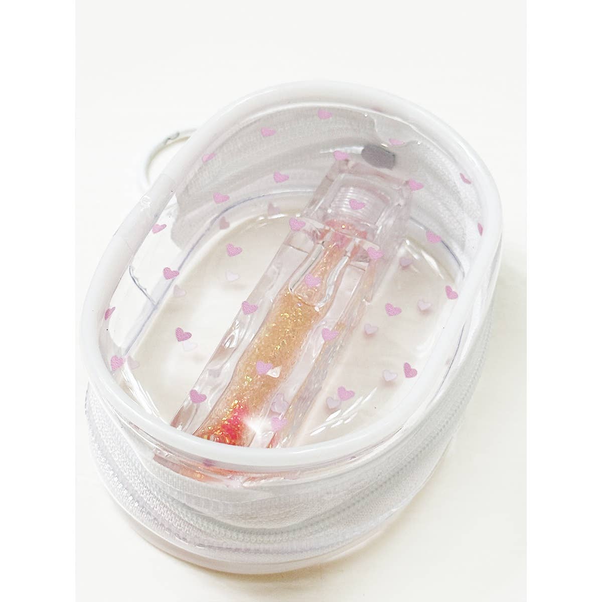 Pink Tone See Through Heart Printed Pouch