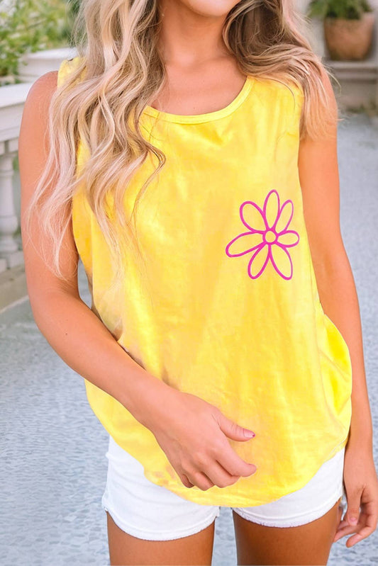 Yellow Tank with Pink Flower Pocket Design