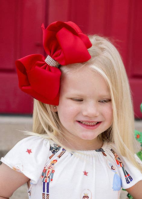 Texas Size Rhinestone Center Knot Hair Bows: Ivory