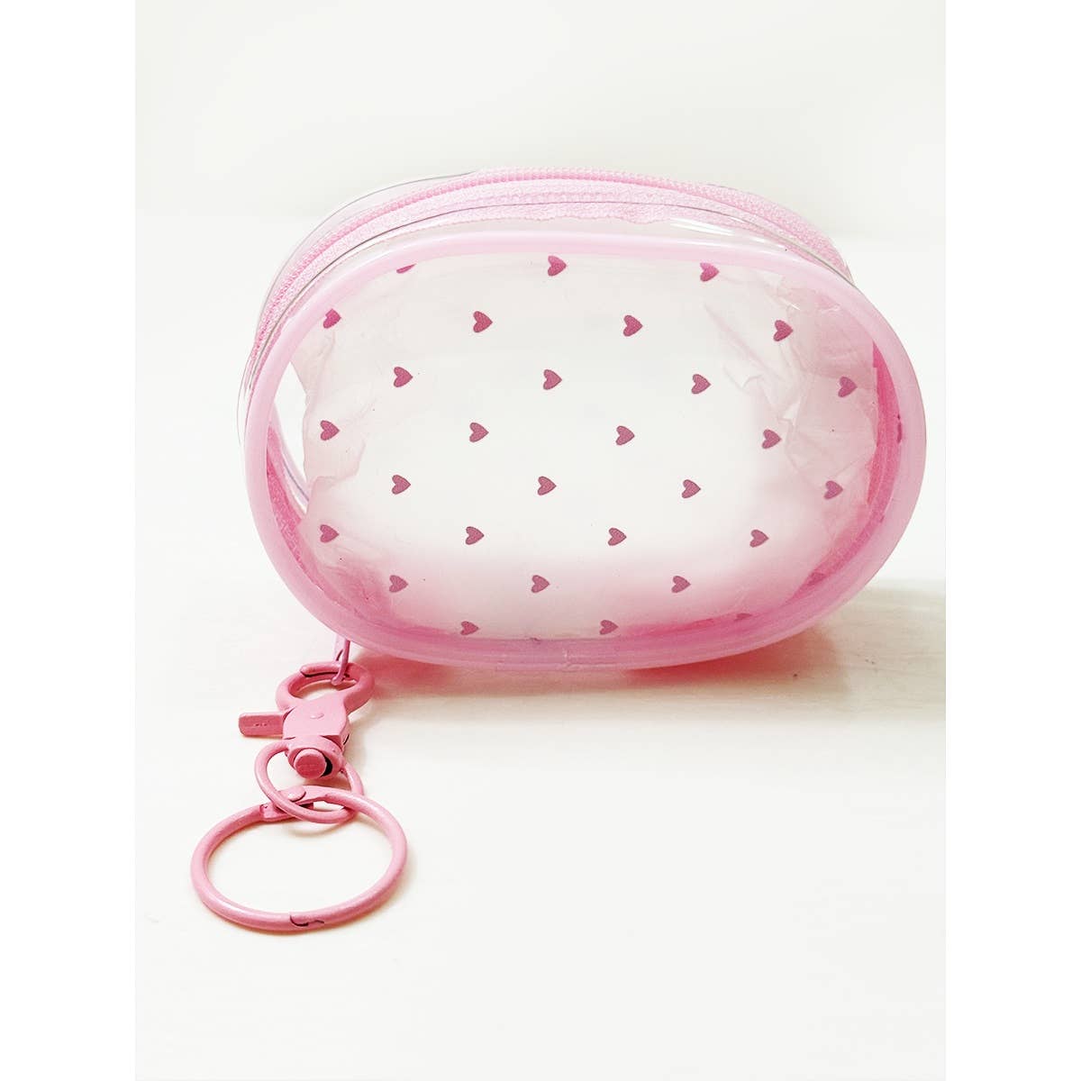 Pink Tone See Through Heart Printed Pouch