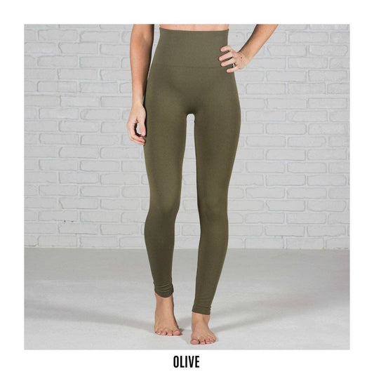 Olive Tummy Control Fleece Lined Leggings - One Size & Curvy