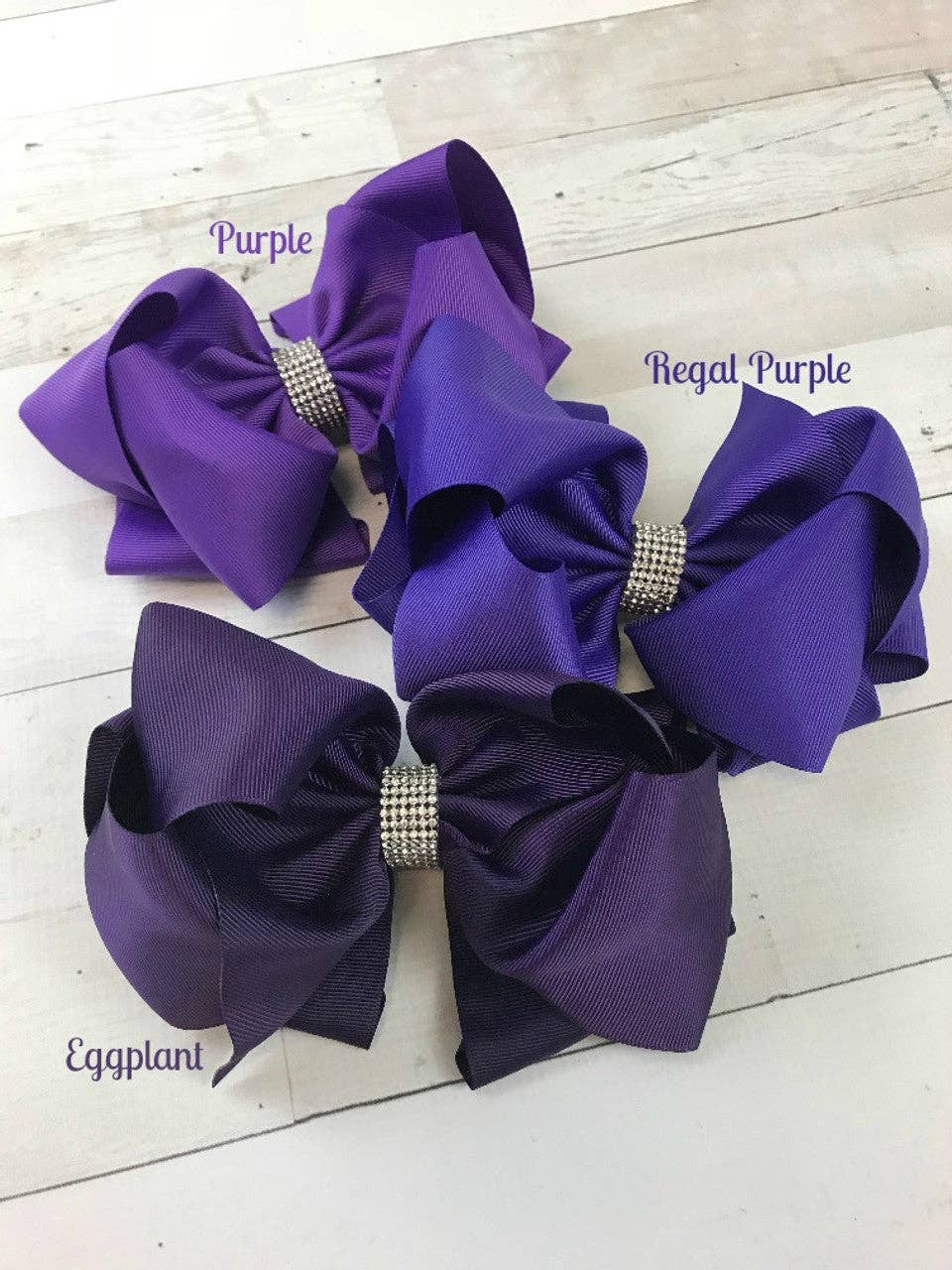 Texas Size Rhinestone Center Knot Hair Bows: Purple