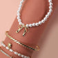 BOW PEARL RHINESTONE BAR STRETCH BANGLE SET