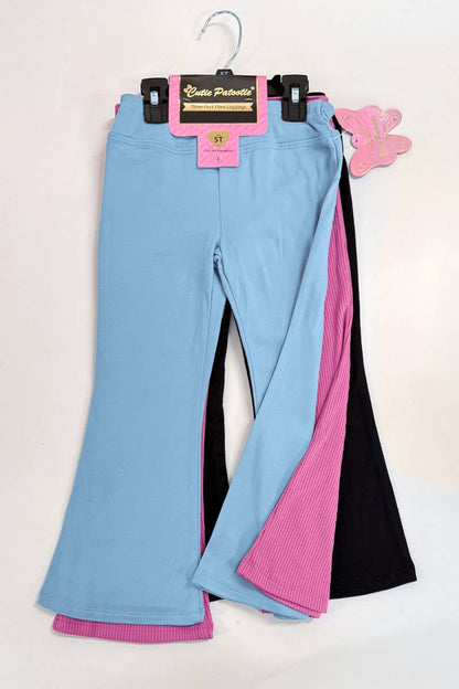 Girls 3pc Cozy Flare Legging Set: Blk/Dusty Rose/Sky Blue