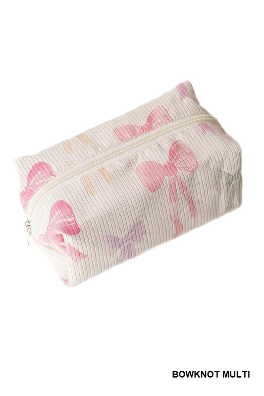 Multi Color Bows on Cream Cosmetic Bag