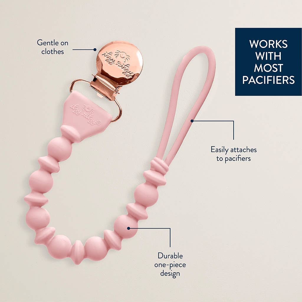 Sweetie Strap™ Silicone One-Piece Pacifier Clips: Pink Beaded