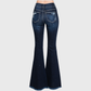 Petite Dark Washed Distressed Flare Jeans