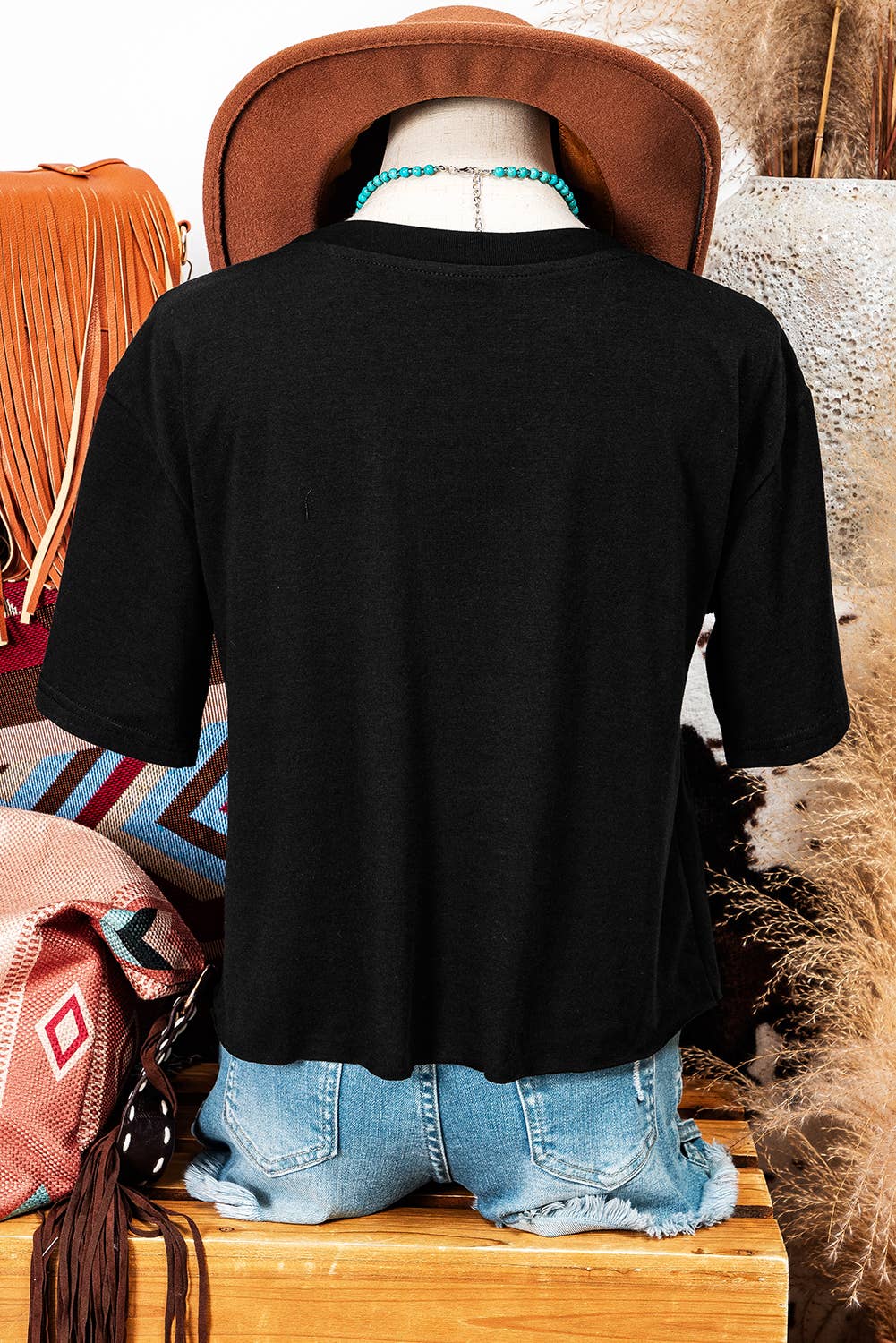 Checkerboard Peace Sign Printed Round Neck T Shirt