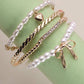 BOW PEARL RHINESTONE BAR STRETCH BANGLE SET