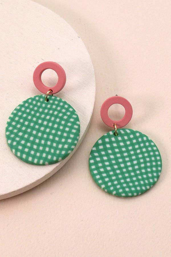 Pink Plaid Polymer Earrings