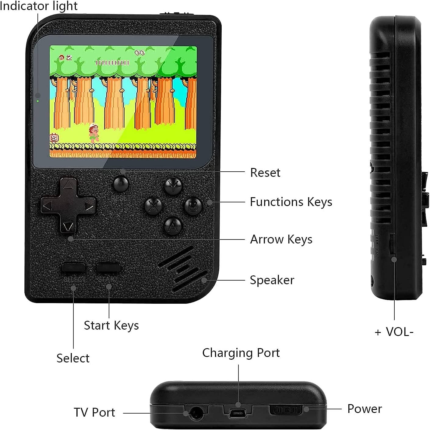 Retro Game 400 Built-in Games Portable Game For Gifts Kids: Black