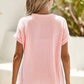 Pink Corded Knit Color Block Pocketed Crew Neck T Shirt