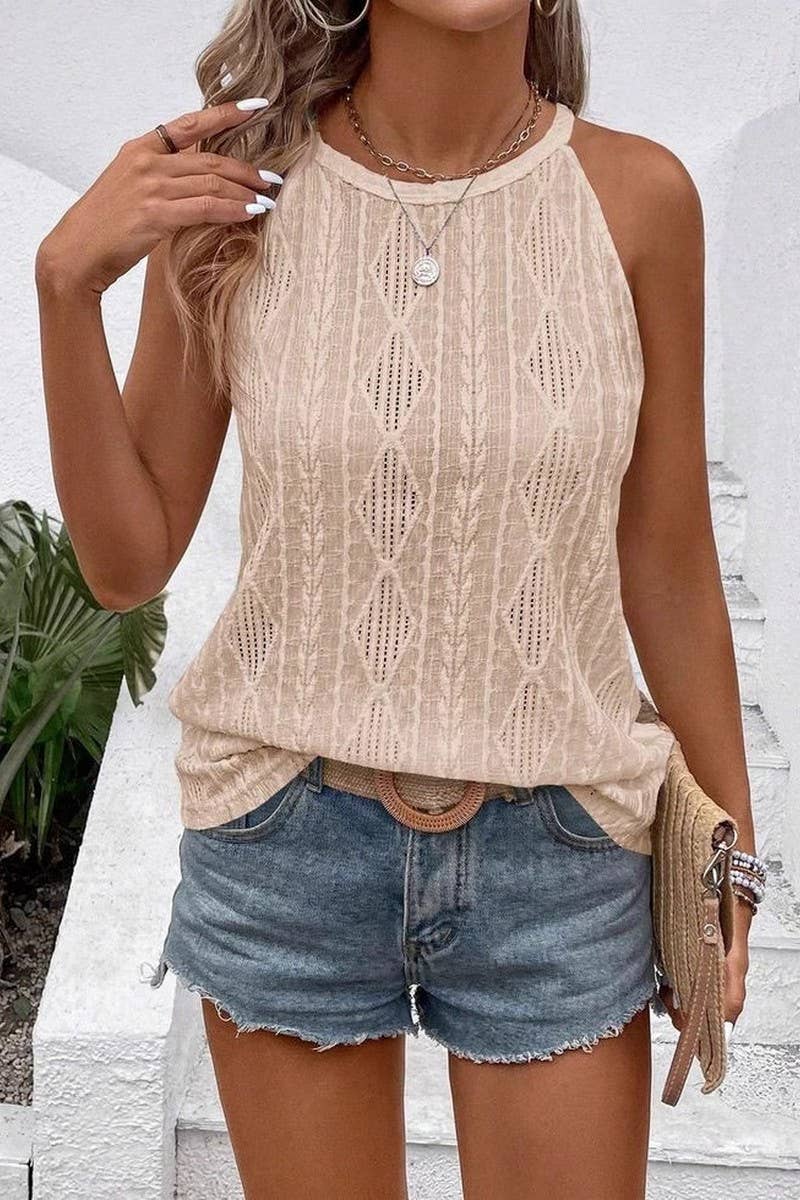 APRICOT JACQUARD CAMISOLE KNITTED TOP