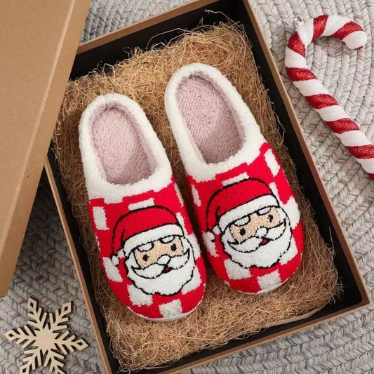 CHECKERED SANTA SOFT WARM SLIPPERS