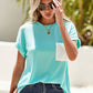 Light Blue Corded Knit Color Block Pocketed Crew Neck T Shirt