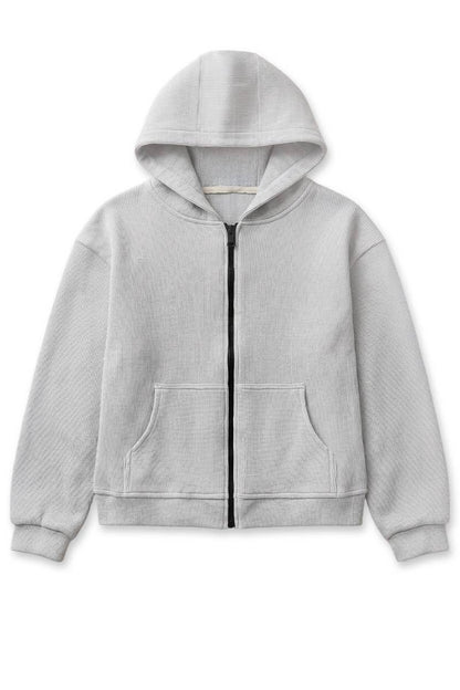 Boys' Grey Soft Waffle Knit Zip-Up Jacket