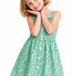 Girl's Teal Floral Dress w/ Smocking & Buttons