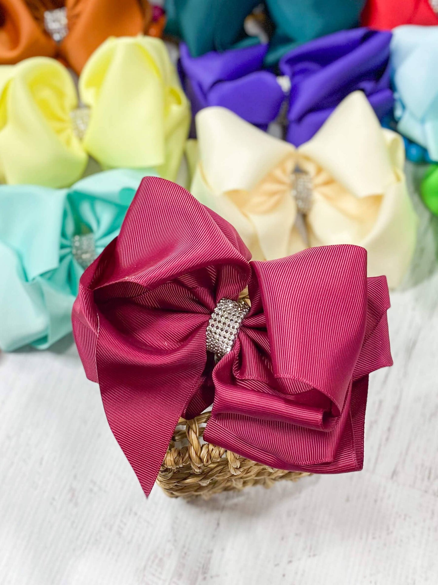 Texas Size Rhinestone Center Knot Hair Bows: Neon Green