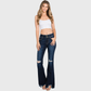 Petite Dark Washed Distressed Flare Jeans