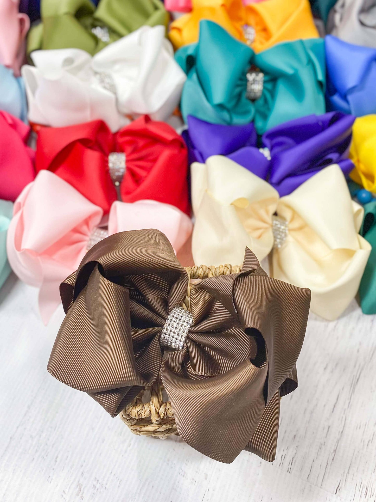 Texas Size Rhinestone Center Knot Hair Bows: Coral
