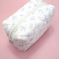BLUE BOW QUILTED COTTON BOW COSMETIC POUCH BAG