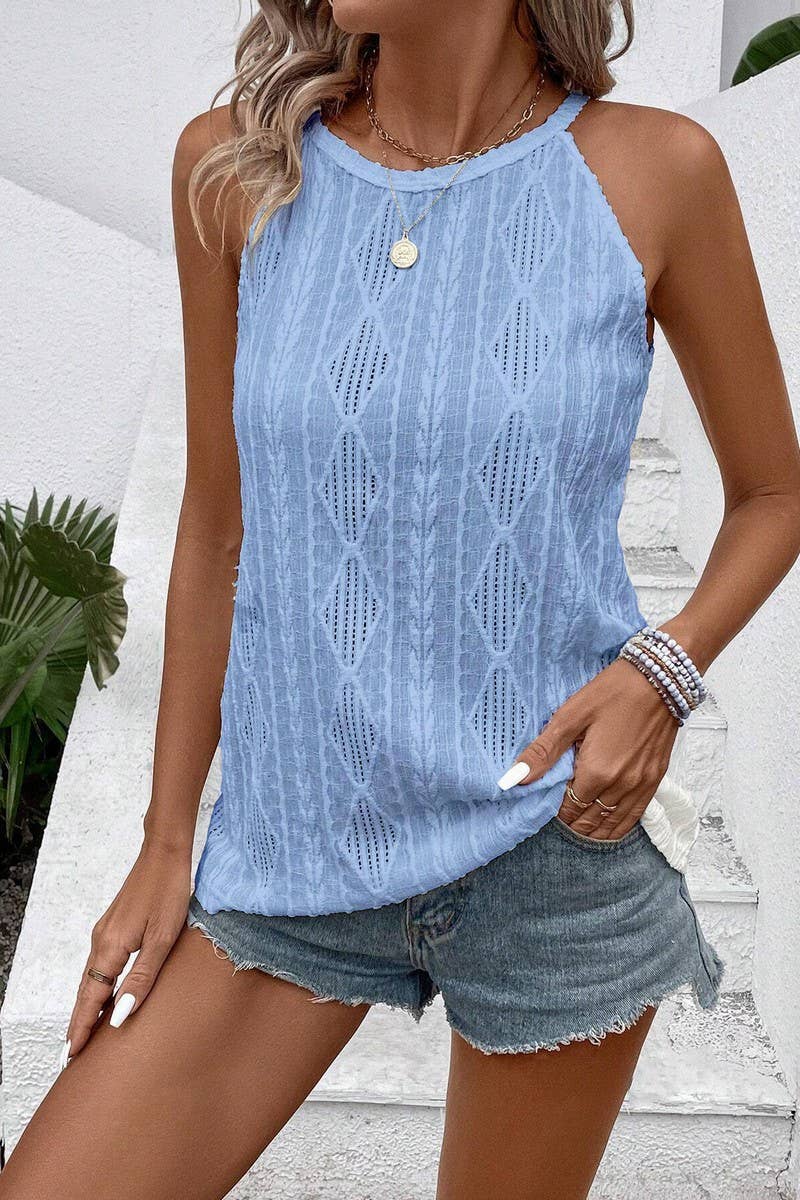 SKY BLUE JACQUARD CAMISOLE KNITTED TOP